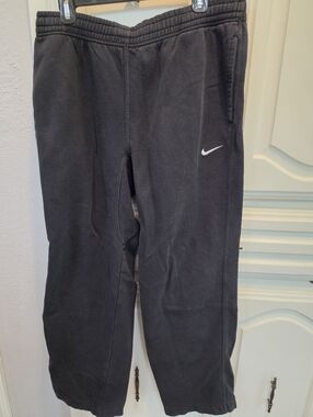 Nike Black Mens Wide Leg Fleece Joggers with White Swoosh